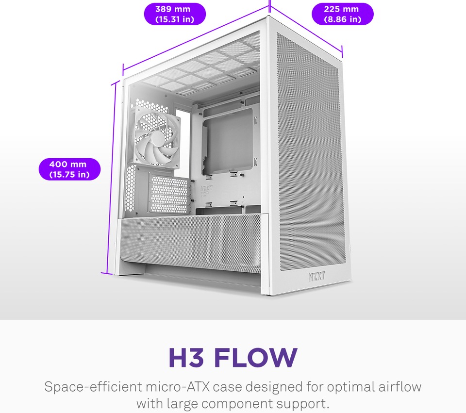 nzxt h3 flow micro-atx case white