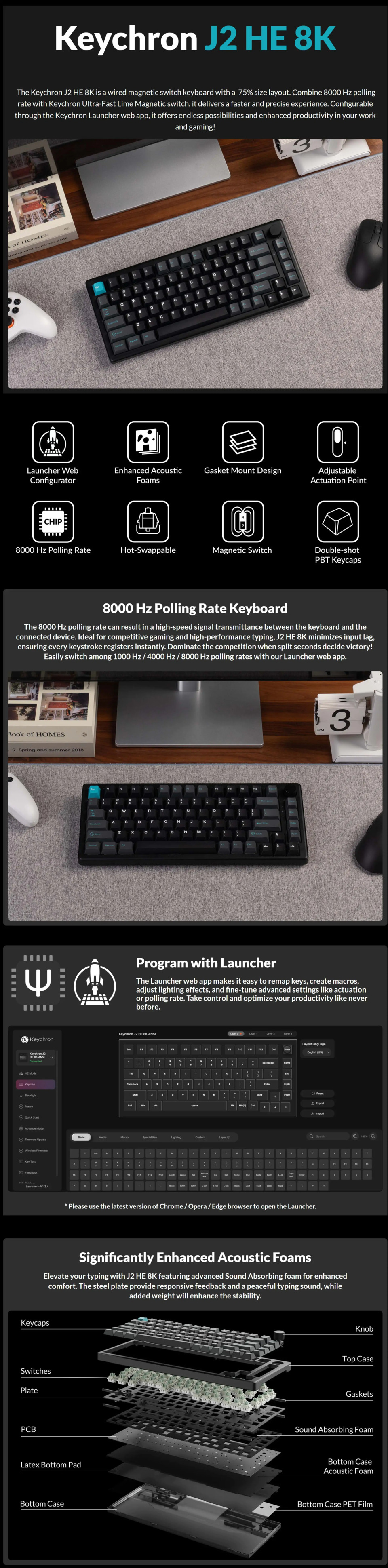 keychron j2 he 8k wireless rgb magnetic switch gaming keyboard black