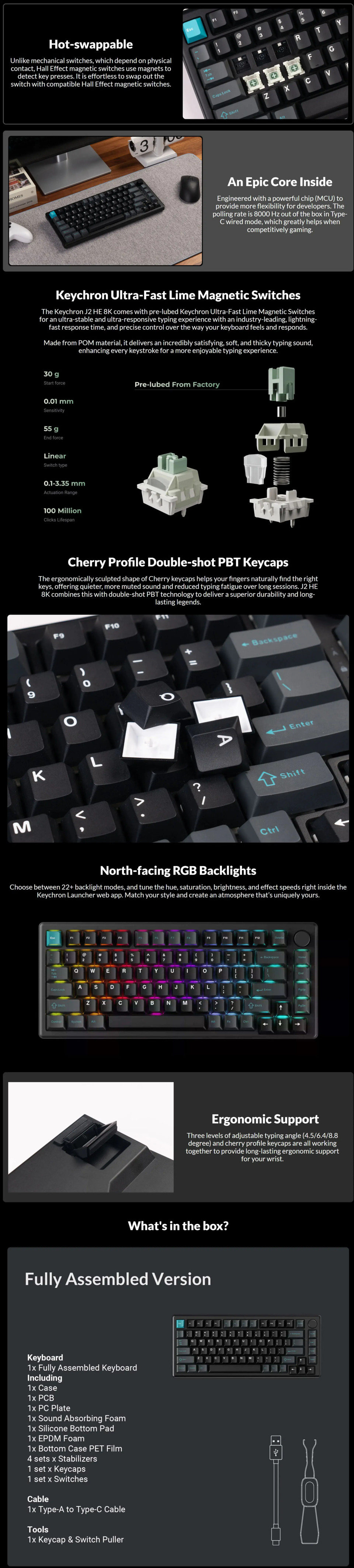 keychron j2 he 8k wireless rgb magnetic switch gaming keyboard black