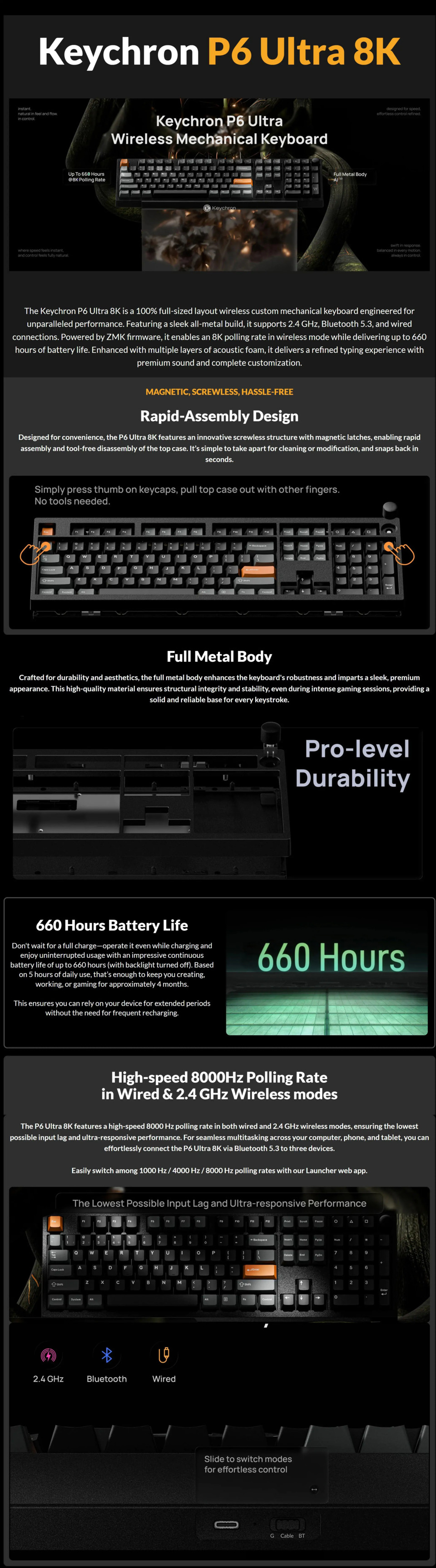 keychron p6 ultra rgb 8k wireless rgb mechanical tactile gaming keyboard black