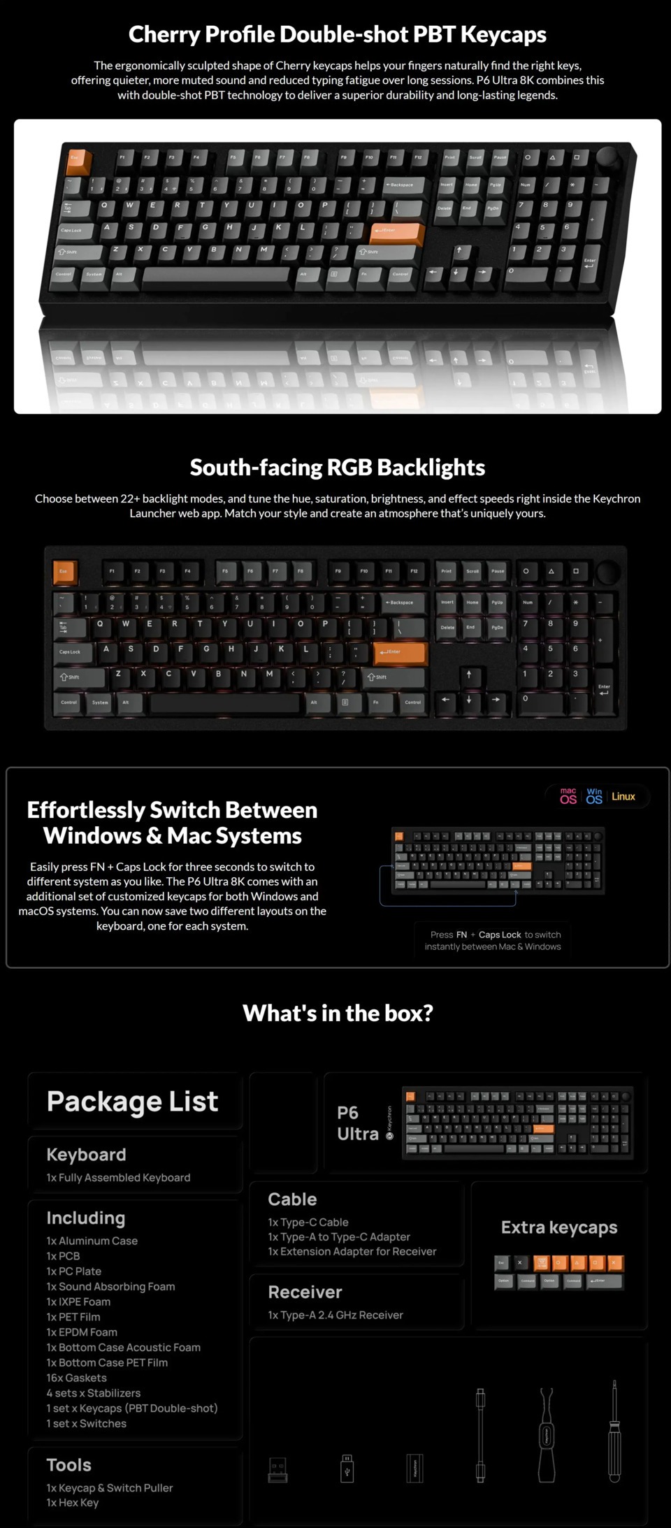 keychron p6 ultra rgb 8k wireless rgb mechanical tactile gaming keyboard black