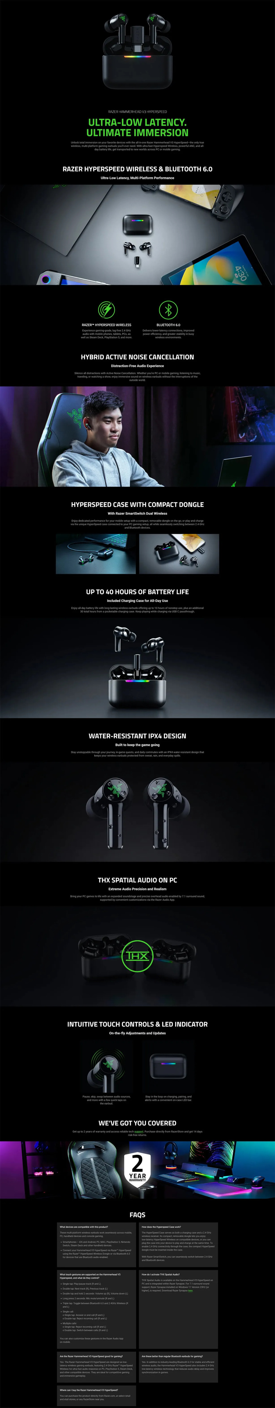 razer hammerhead v3 hyperspeed wireless gaming headset black