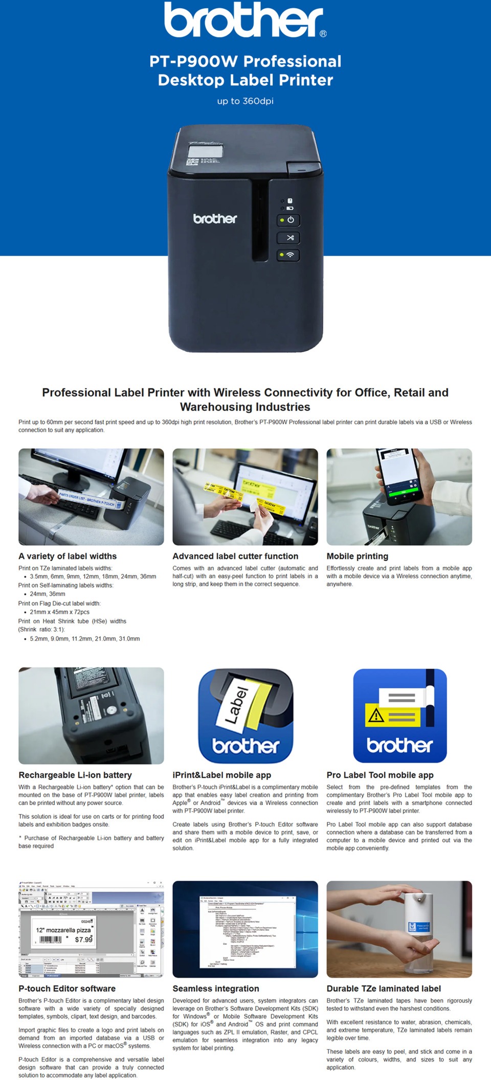 brother pt-p900w p touch usbwireless label printer