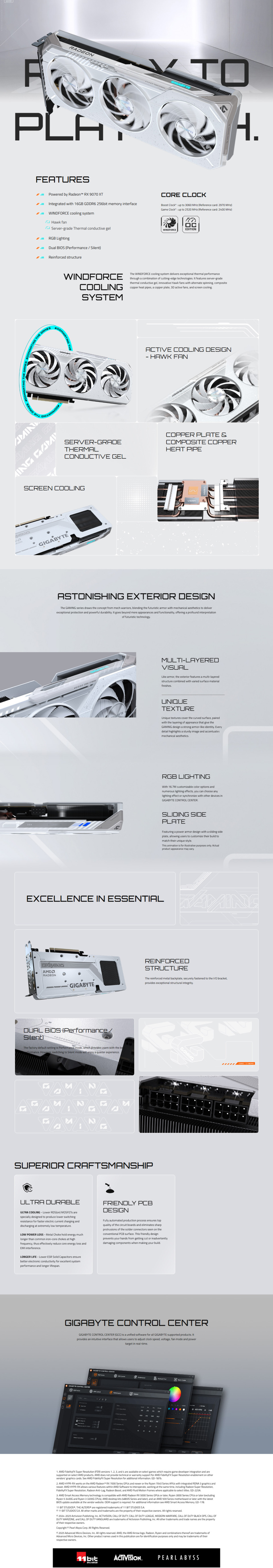 gigabyte radeon rx 9070 xt gaming oc ice 16gb gddr6 graphics card white