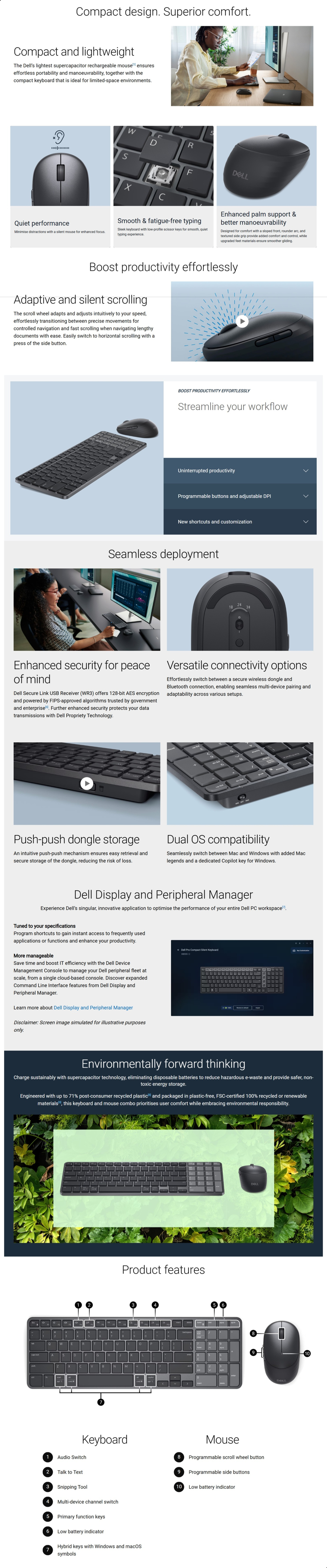 dell pro 7 rechargeable low-profile compact wireless membrane keyboard and mouse black