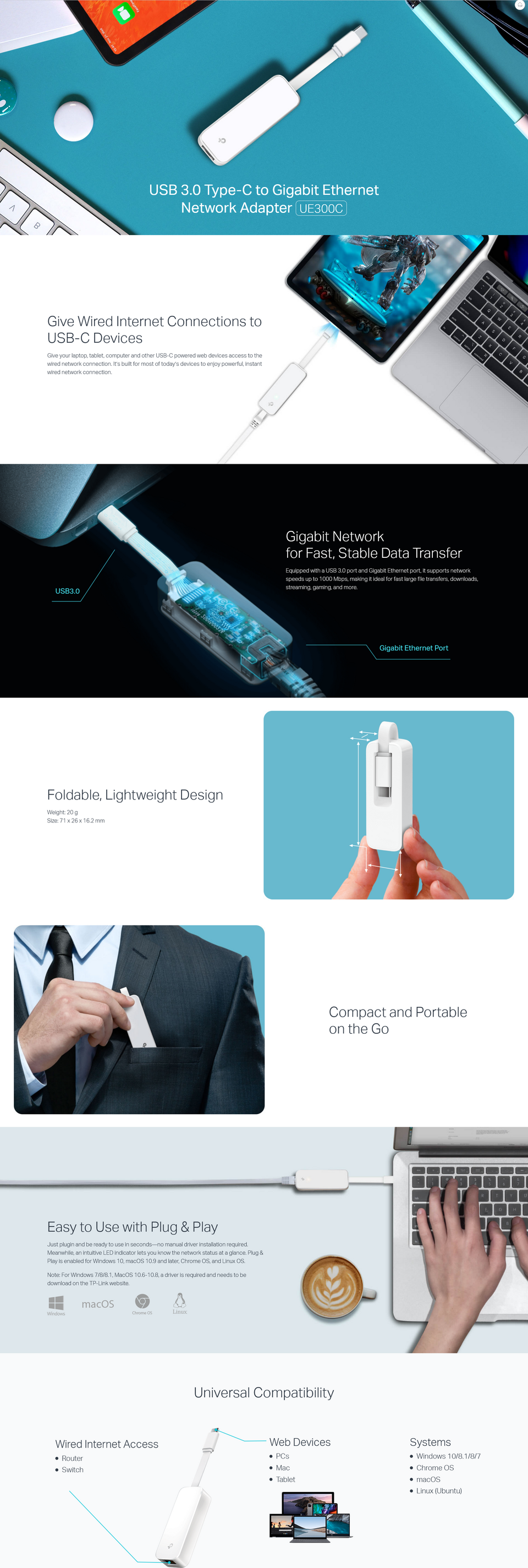 tp-link usb type-c to rj45 gigabit ethernet network adapter ue300c