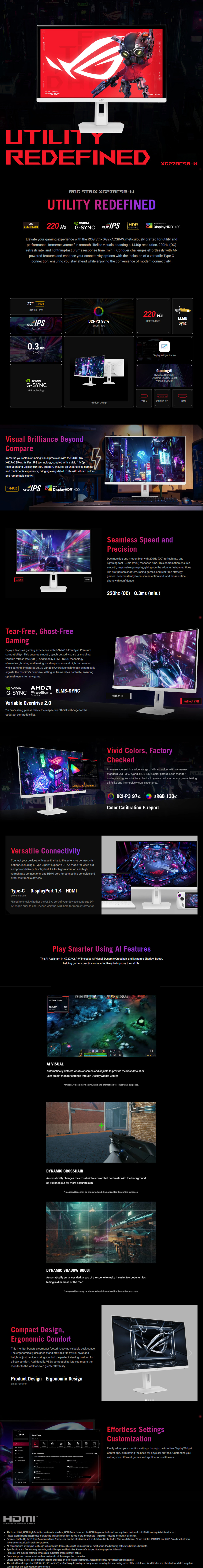 27 asus rog strix xg27acsr-w qhd 220hz oc fast ips gaming monitor with usb-c white
