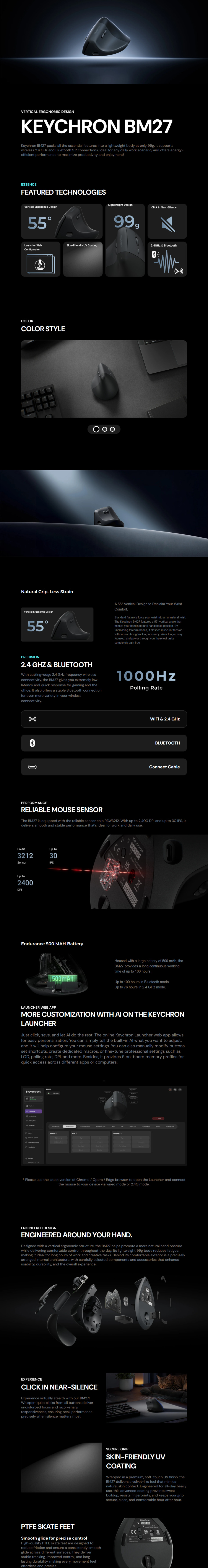 keychron bm27 wireless ergonomic mouse space grey