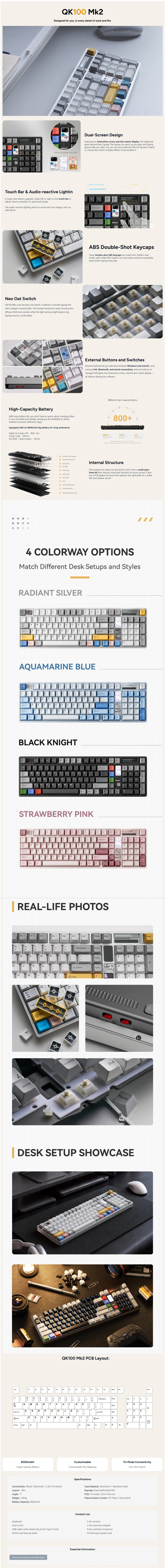 qwertykeys qk100 mk2 rgb wireless mechanical linear gaming keyboard black