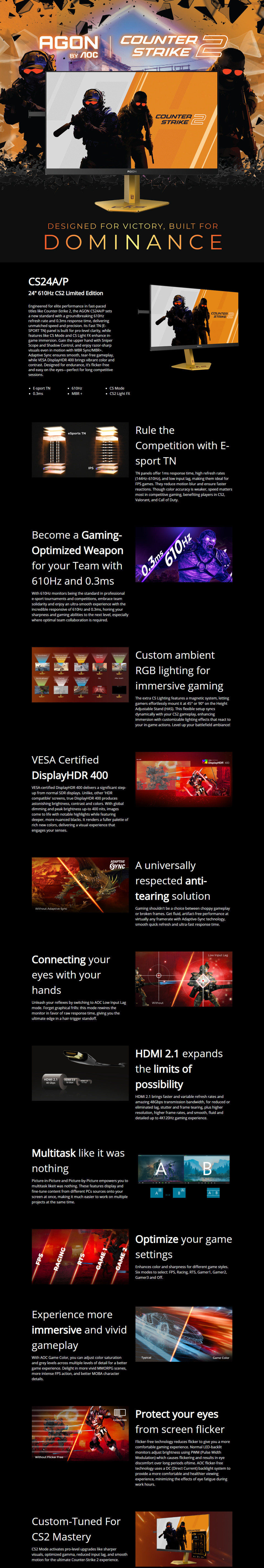 241 aoc agon cs24ap fhd 610hz tn gaming monitor cs2 limited edition
