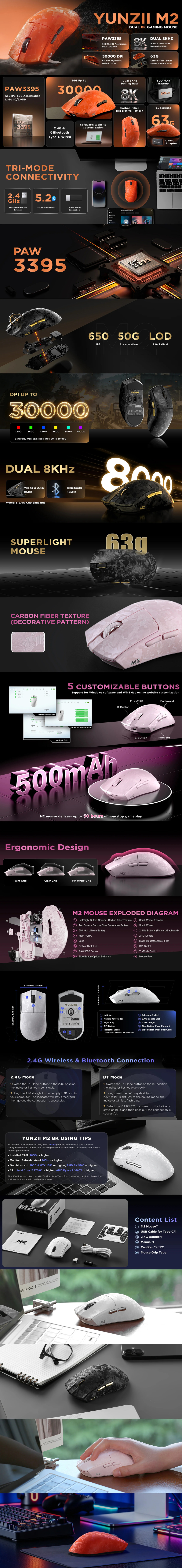 yunzii m2 dual 8k wireless mouse white