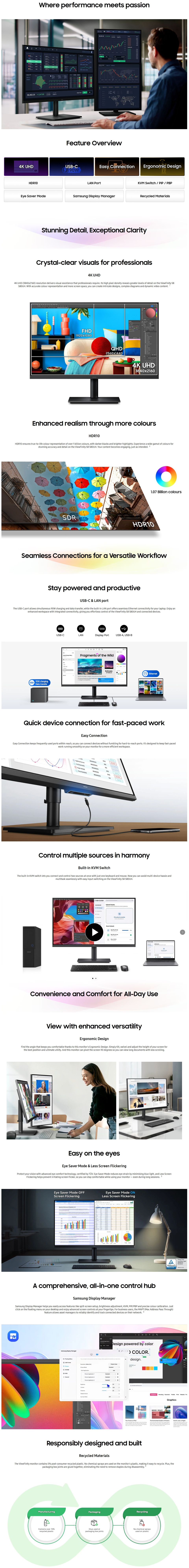 27 samsung viewfinity s8 s80uh 4k 60hz va monitor with usb-c black