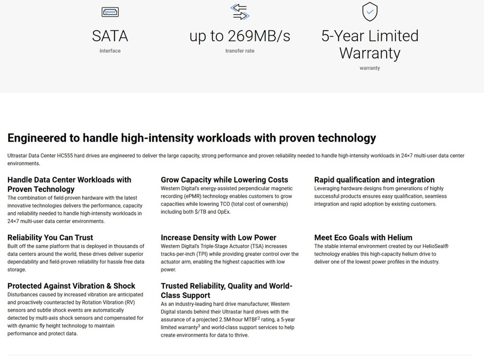 18tb wd ultrastar hc555 35 7200rpm data center sata hdd
