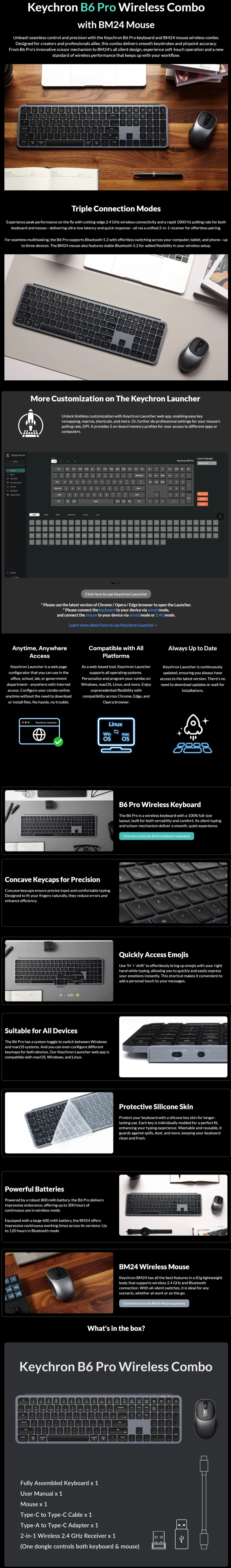 keychron b6 pro wireless mechanical scissor switch keyboard and mouse black