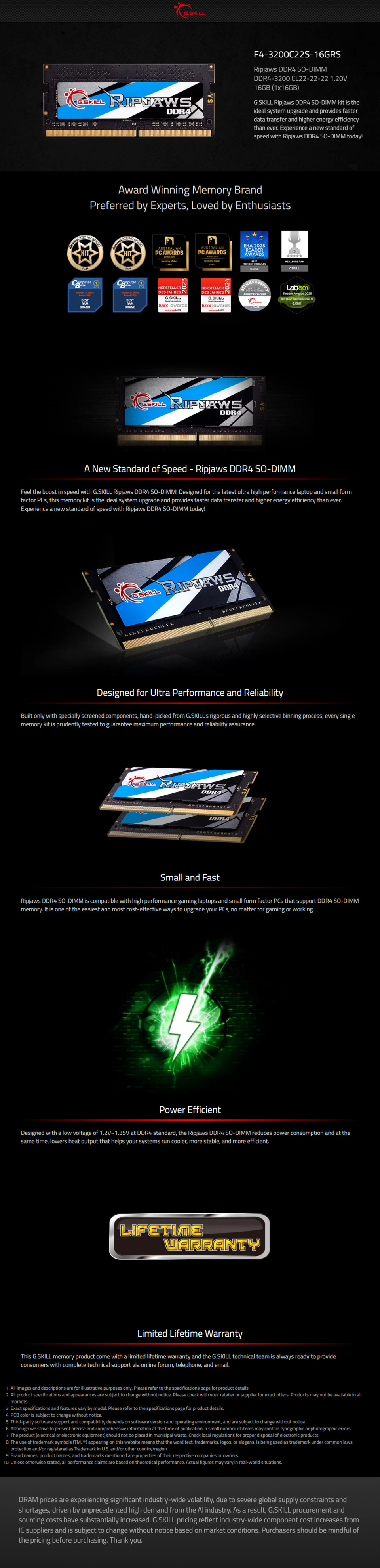 16gb 1x16gb gskill ripjaws ddr4 3200mts cl22 sodimm laptop ram