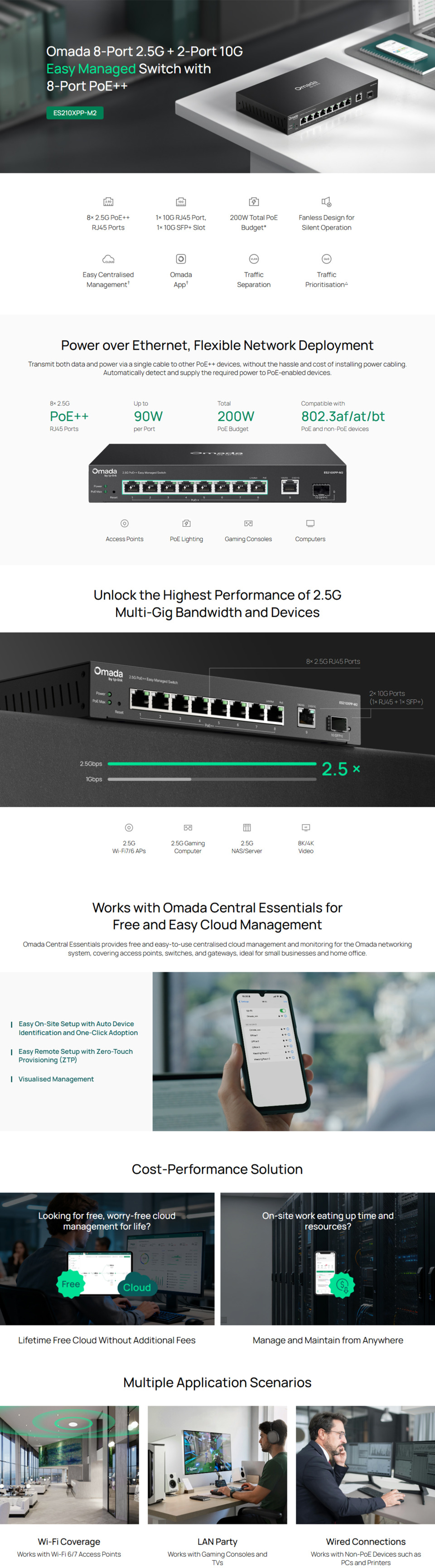8 port tp-link omada es210xpp-m2 10g managed switch with poe