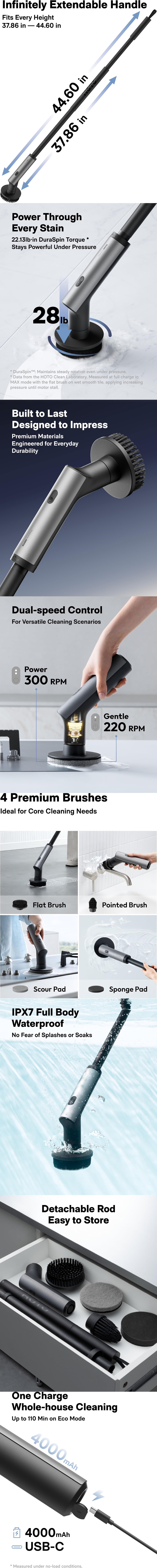 hoto swift easycare cordless waterproof electric spin scrubber