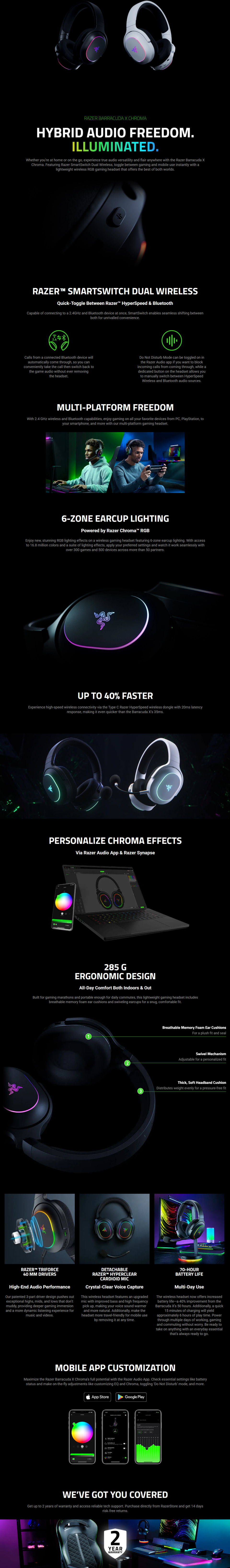 razer barracuda x chroma wireless gaming headset black