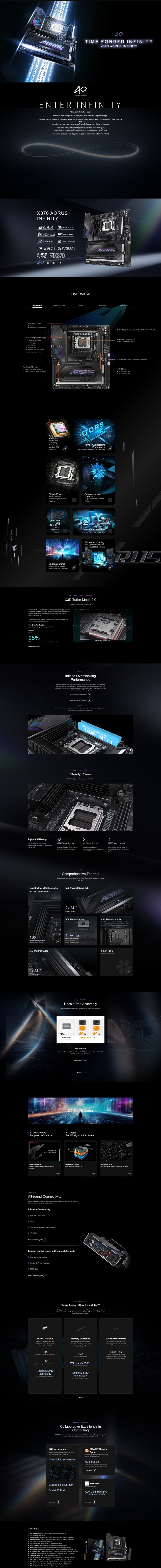 gigabyte am5 x870 aorus infinity atx ddr5 wi-fi 7 motherboard black