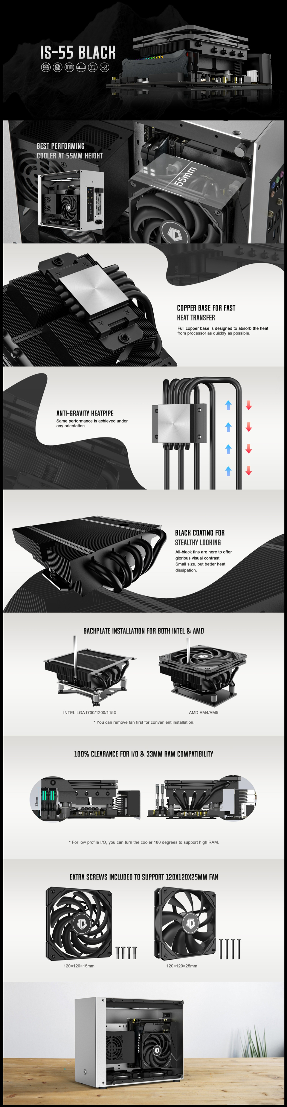 id-cooling is-55 cpu air cooler black